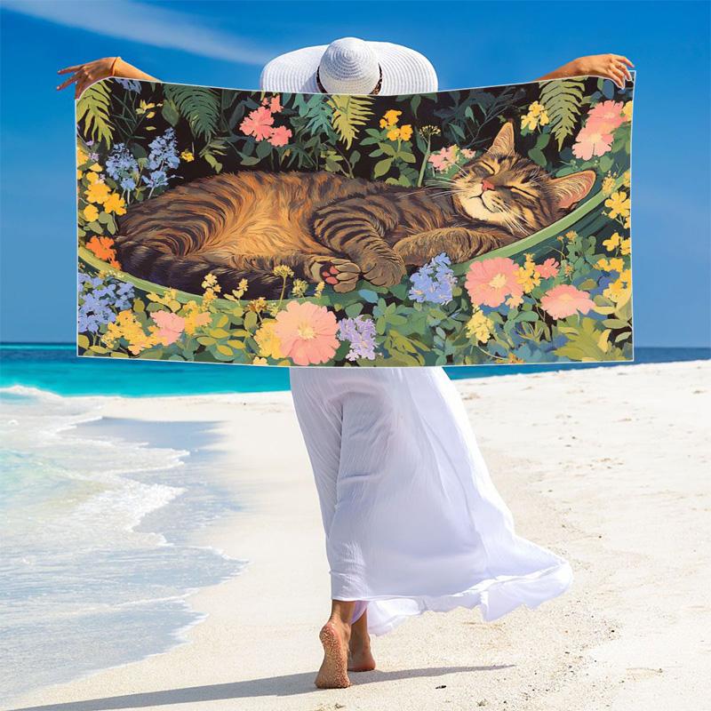 Cute Cat Print Beach Towel, Large Soft Quick Dry Towel for Beach Camping Swimming