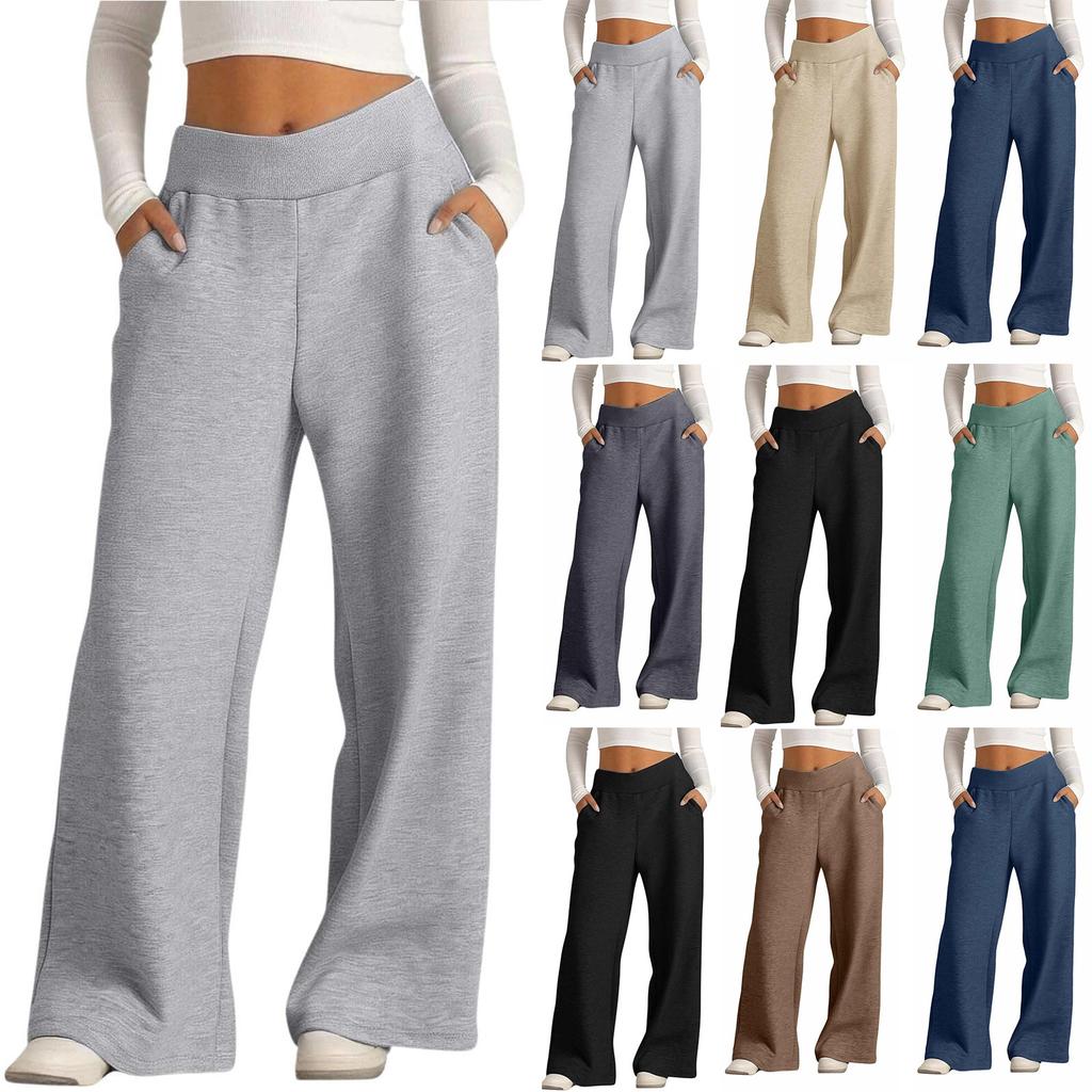 Women's Fashion Loose Solid Color With Pockets Elastic Waist Sports Casual Pants