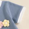 Toddler Girl Summer Waffled Clothes 3D Flower Short Sleeve Round Neck Tops Elastic Waist Shorts Outfit