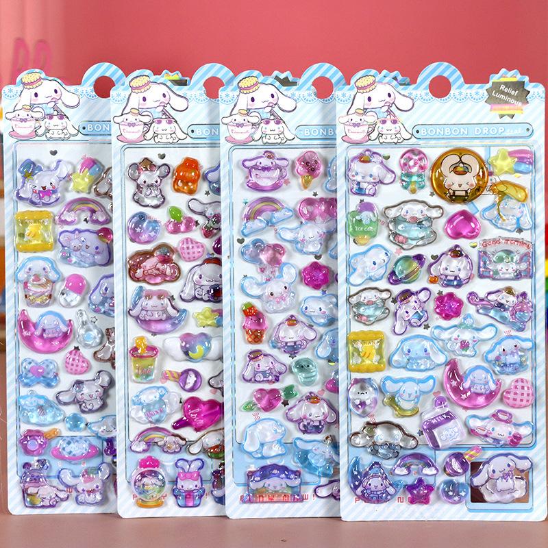 4 PCS Cartoon Sanrio Characters Kuromi Stickes 3D Stereo Crystal Sticker Handbook DIY Cute Creative Stickers