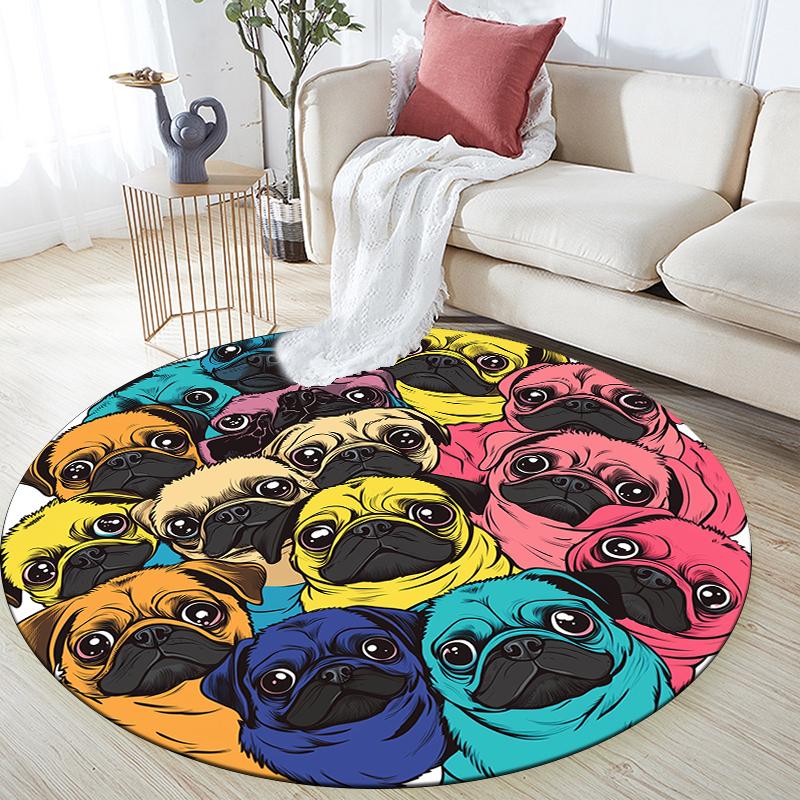Pug pattern round rug,Carpet Rug for Living Room Bedroom Sofa Playroom Decor,Non-slip Floor Mat,Holiday Gifts and Birthday Gifts