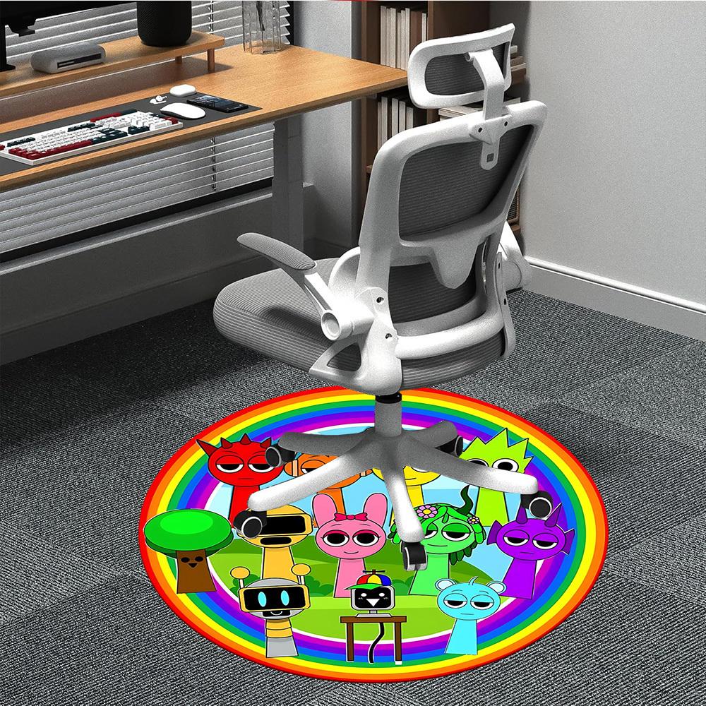 1PC Rainbow Characters Office Round Rug, Non-slip, Soft and Durable Office Rug for Interior Decoration, Perfect for Office, Beautiful Decoration