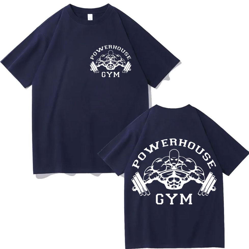 Powerhouse Gym Двусторонние Графические Футболки Модные Повседневные Свободные Футболки с Коротким Рукавом Мужские Женские Высококачественные Хлопковые Футболки