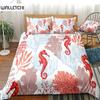 Seahorse Bedding Set Ocean Animal Duvet Cover Underwater World Orange Coral Marine Life Sea Urchin Soft Women Kid Bedroom Decor