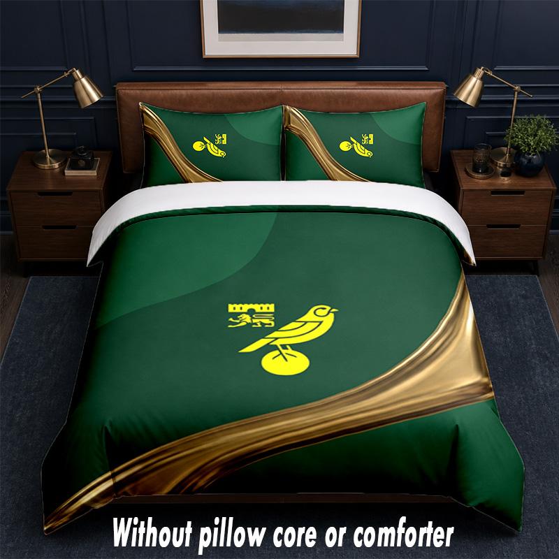 Norwich City Football Design Bed Bedding Set 1 Duvet Cover + 2 Pillowcases Soft Breathable Household Bed Linens