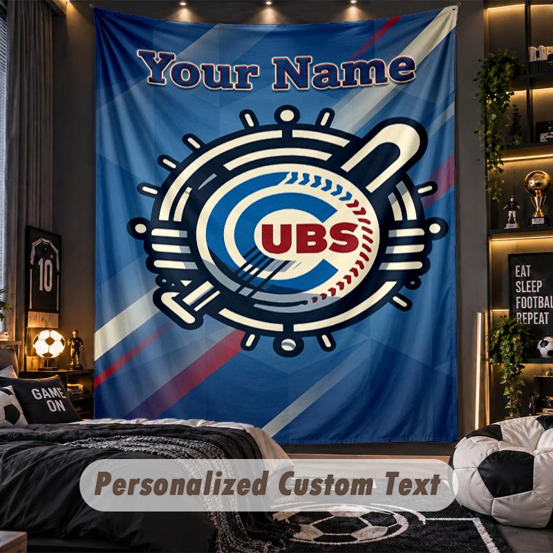 TapestryChicago Cubs Custom Name Text Personalized Wall Hanging Tapestry Home Wall Decor