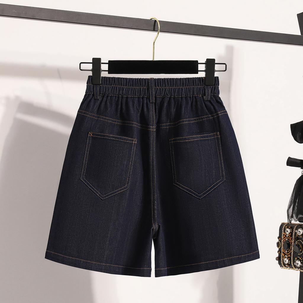 Dimanaf Plus Size Jeans Women Shorts Pants Summer Loose Short Basic High Waist Striped Pants Elastic Waist