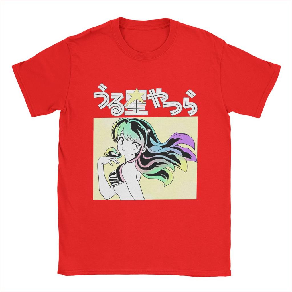 Мужские футболки Urusei Yatsura Lum Vintage 100% Хлопковые футболки с коротким рукавом Футболки с рисунком в стиле аниме Топы с круглым вырезом и принтом