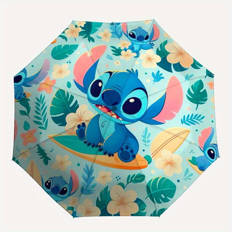 Stitch,Surfboard,Tropical Fashion Umbrella, Automatic Opening and Closing Cartoon Design, Iron Ribs and Handle, 8 Ribs, Suitable for All Occ