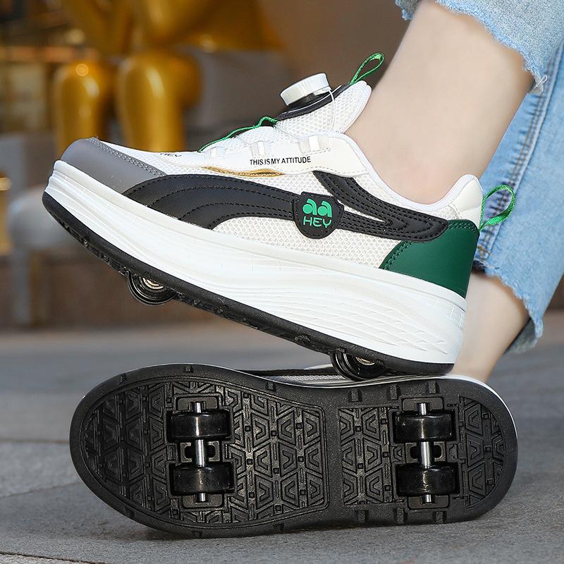 Children's Four-wheel Runaway Shoes for Boys and Girls Universal Wheeled Shoes Shrinkable Double-row Skates Casual Sneakers