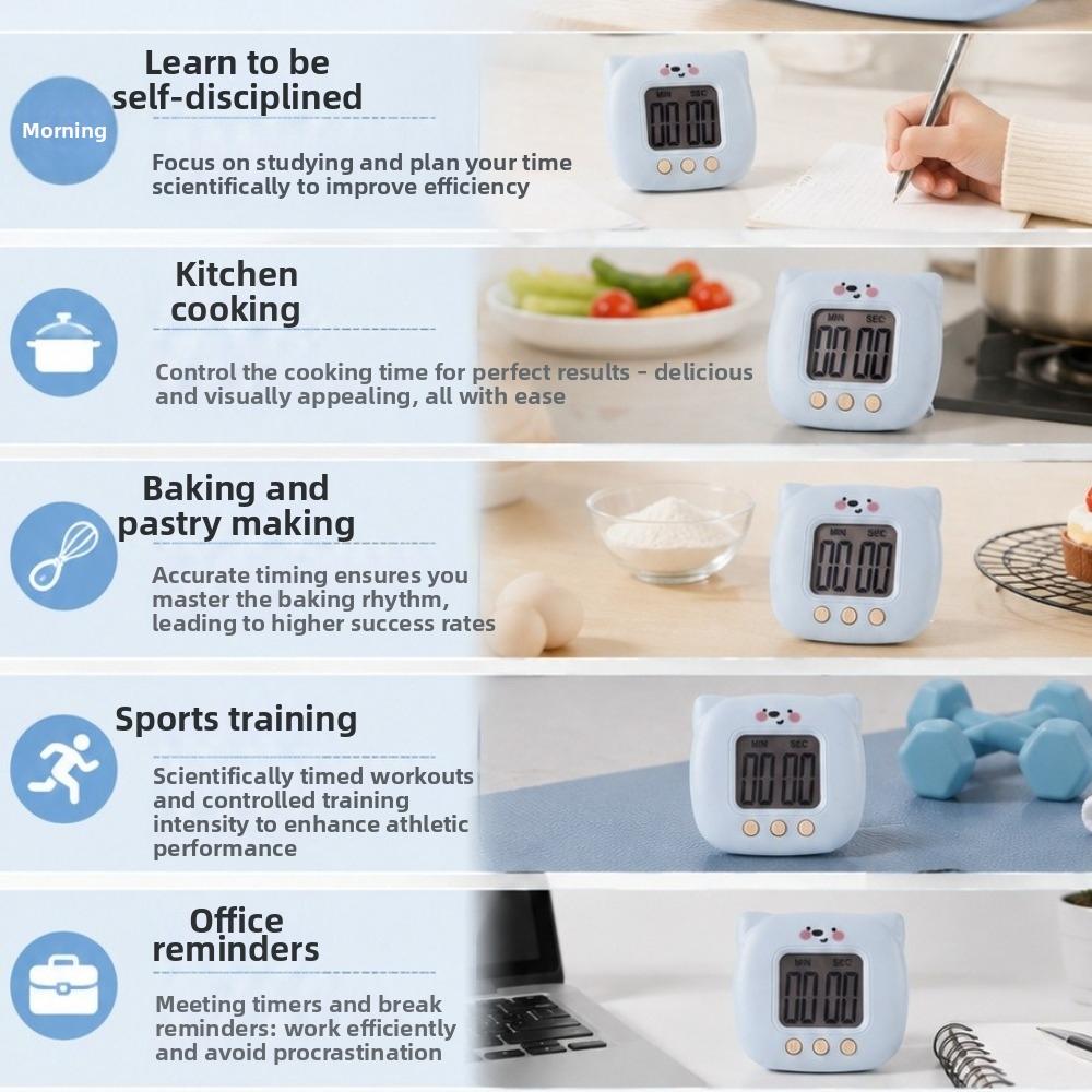 Magnetic Stand Cat Digital Kitchen Timer Cartoon Countdowns Timer Cute Digital Visual Clock Baking
