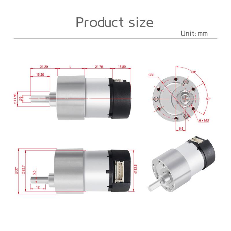 JGB37-520 Hall Encoder DC Geared Motor, 6V/12V, Reversible, High Torque 21KG.CM, All-metal Geared DC Motor With Hall Encoder.