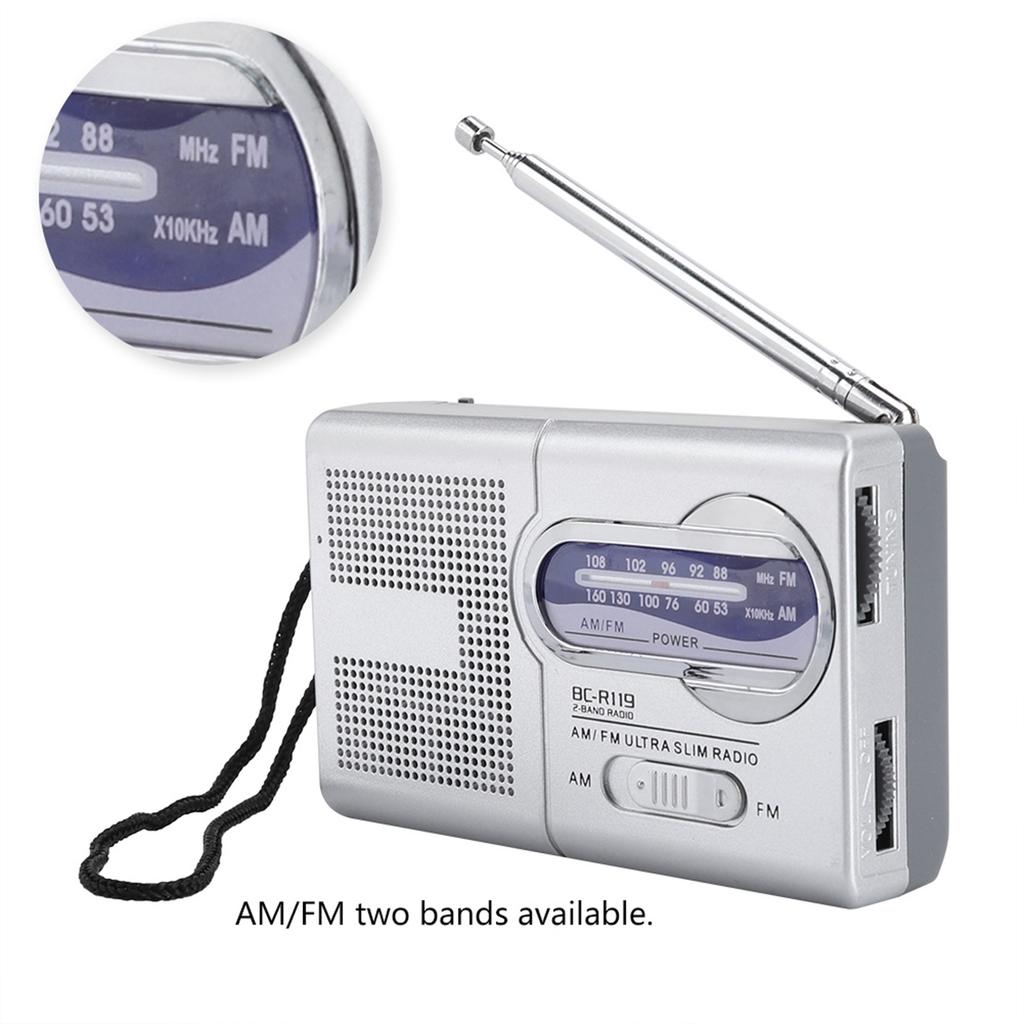 Многофункциональный мини карманный AM FM BCR119 радиоприемник с телескопической антенной