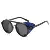Steampunk sunglasses retro round frame double beam sunglasses men's personality trend leather case glasses
