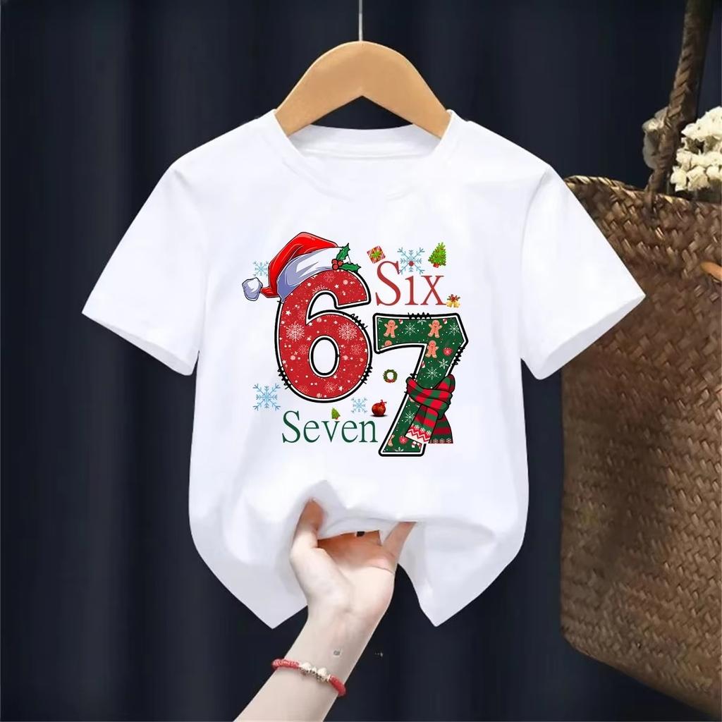 Kids Christmas Hat Scarf SIX SEVEN Graphic TShirt Soft Cotton Holiday Wear for Boys Girlsdf0100