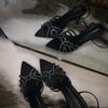 2025 лето новые стразы черные стилетные сексуальные атласные с открытым носком острые сандалии на ремешках крест-накрест женские