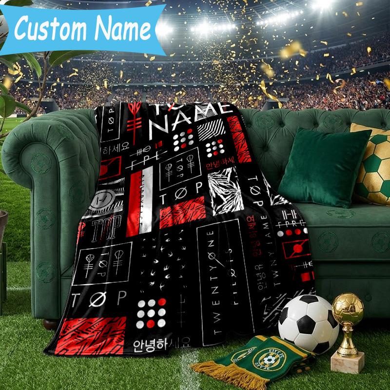 Custom Name Twenty One Pilots Music Evolution Flannel Blanket, Use for Birthday/Holiday Gift, Soft Blanket for Sofa/Bed/Camping/Office, Home Decor