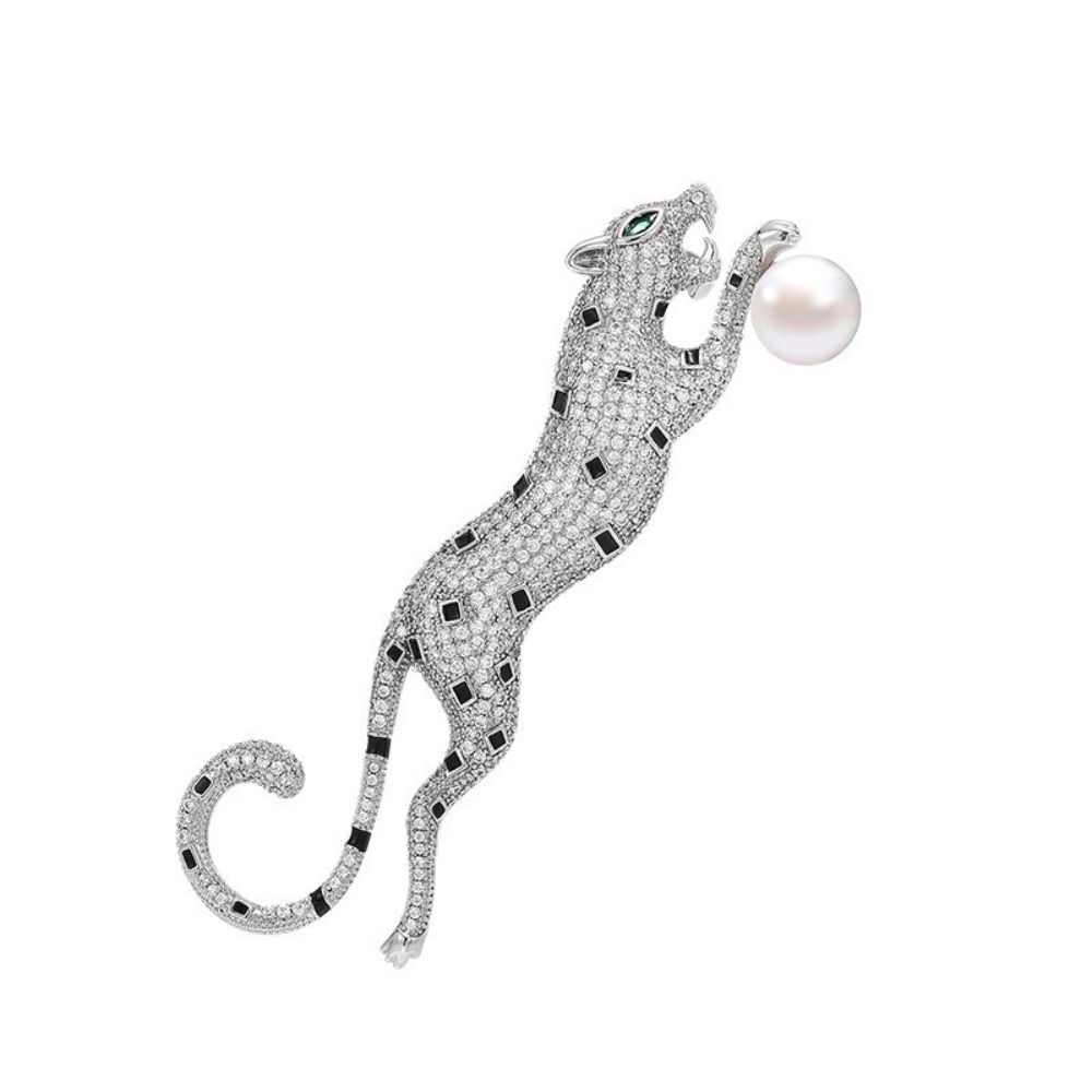 Full Rhinestone Leopard Brooches Gold Silver Leopard Brooch Pins Animal Brooches  Business Suit