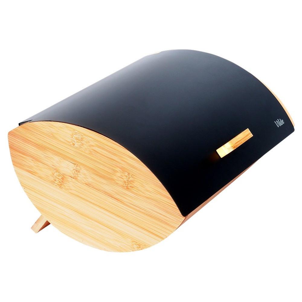 Wooden and metal bread bin, black, 35.5x24.5x15.5 cm