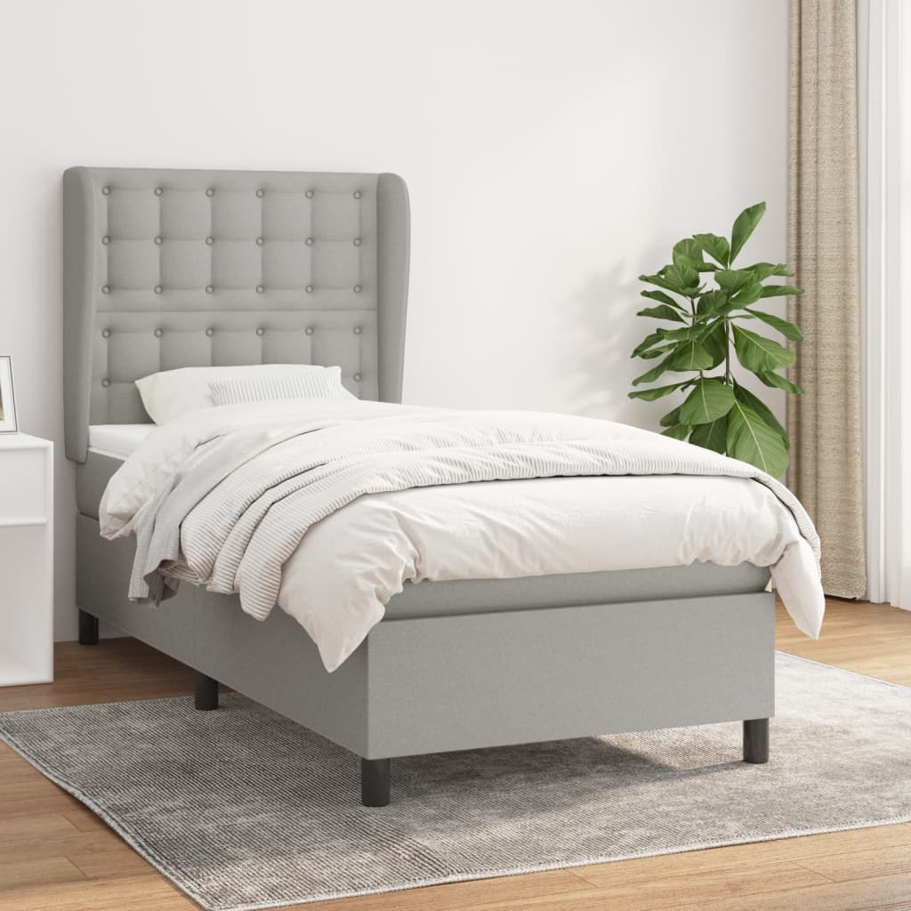 Box Spring Bed with Mattress Light Grey 90 x 200 cm Fabric
