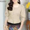 Women Elegant Square Neck 3/4 Sleeve Waist Shirts