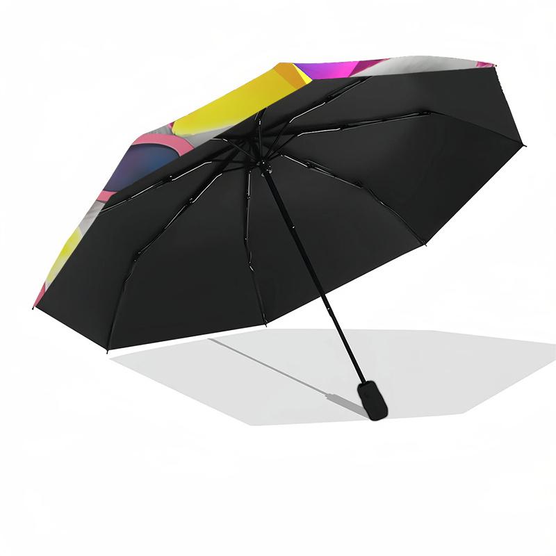 Milady Automatic Folding Umbrella with Music Notes and Guitar Picks Design Portable 3 Fold Design, 8 Bone Iron Frame Outdoor Umbrella for Fa