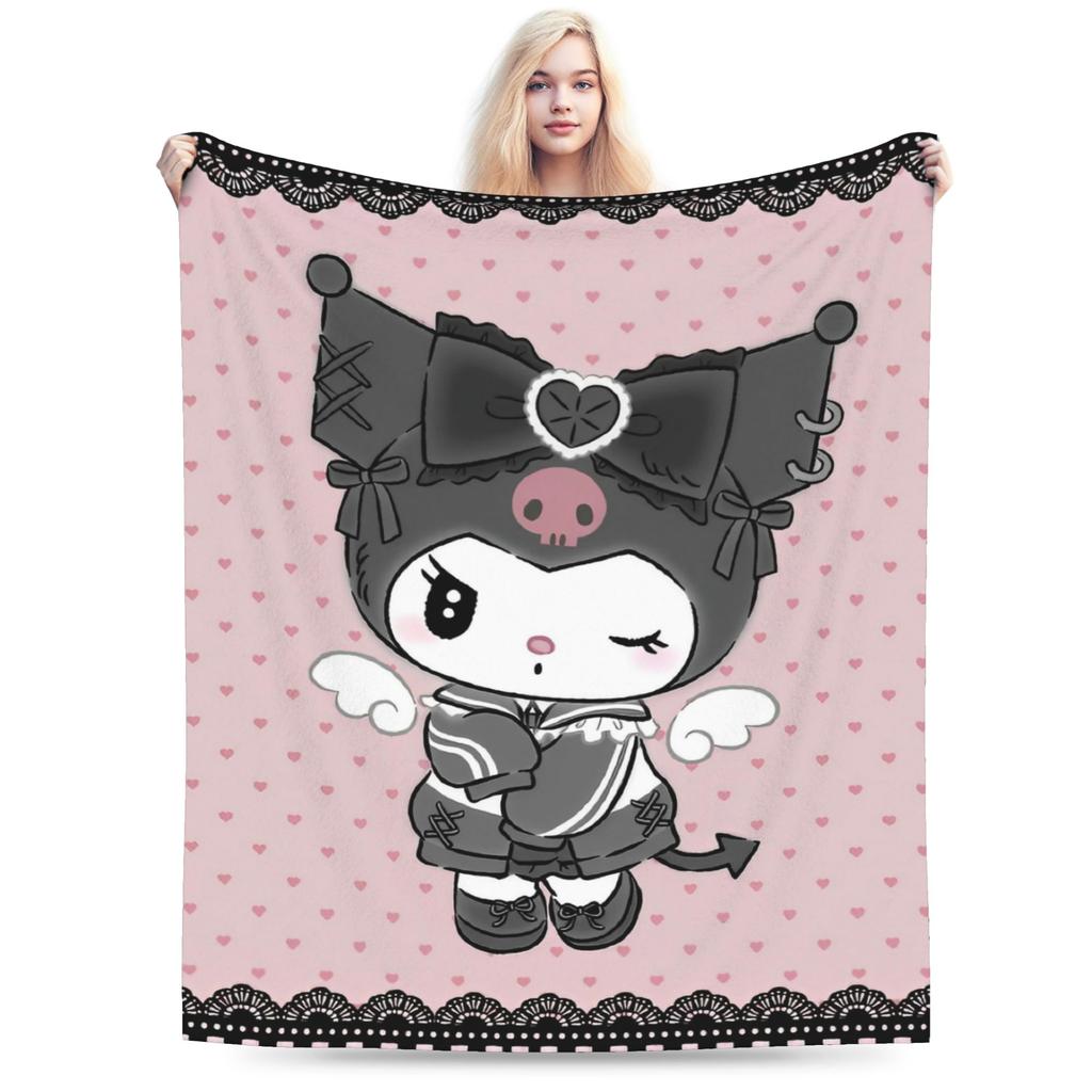 Cartoon Cool Cute Kuromi Fleece Throw Blanket  Blanket for Home Outdoor Super Soft Bed Rug