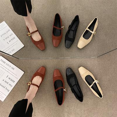 Французские туфли Xiaoxiangfeng с квадратной головкой и плоской подошвой, женские вечерние туфли с мягкой подошвой, новинка 2025 года, туфли Mary Jane с неглубоким воротом