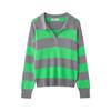European-American Striped Color Block Polo Sweater 2026 - Retro Fashion Knitwear Top
