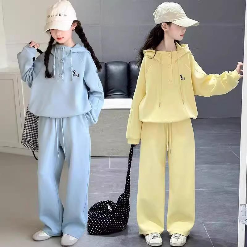 2025 Girls' Fashionable Spring & Autumn Two-Piece Outfit: Sweatshirt & Pants Set for Big Kids