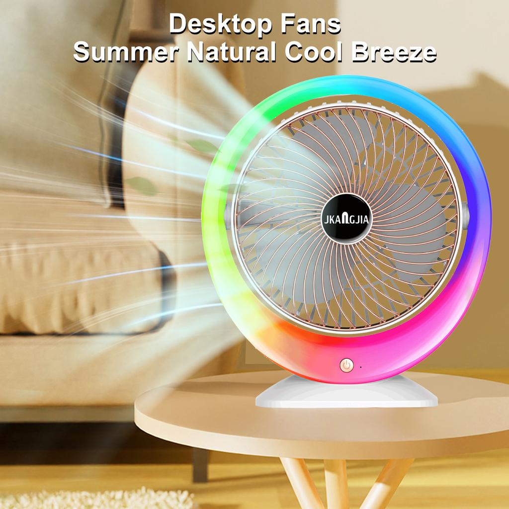 USB Charging Colorful LED Desk Fan with Gradient Ambient Light 3-Speed Wind Power 1200mAh Battery