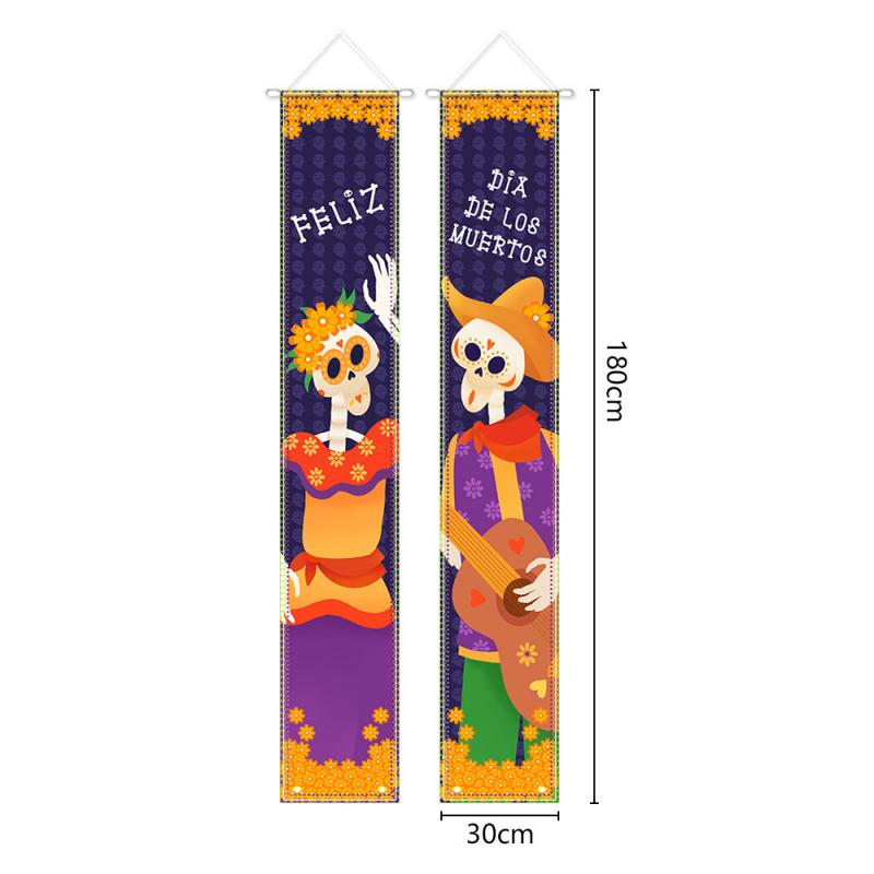 Halloween Lighted Porch Signs Banners Decorations Indoor Dia De Los Muertos Day of The Dead Outdoor Wall Door Couplet Decor
