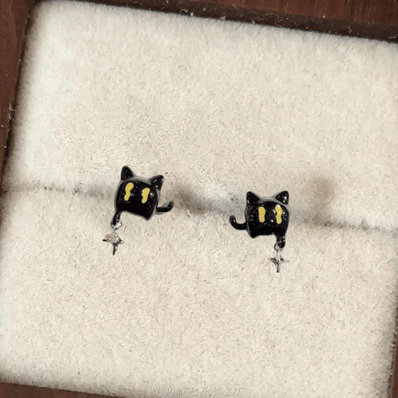 Flocked Blue Cat Earrings Cute Velvet Kitten Studs Adorable Animal Jewelry Lightweight Gift for Cat Lovers