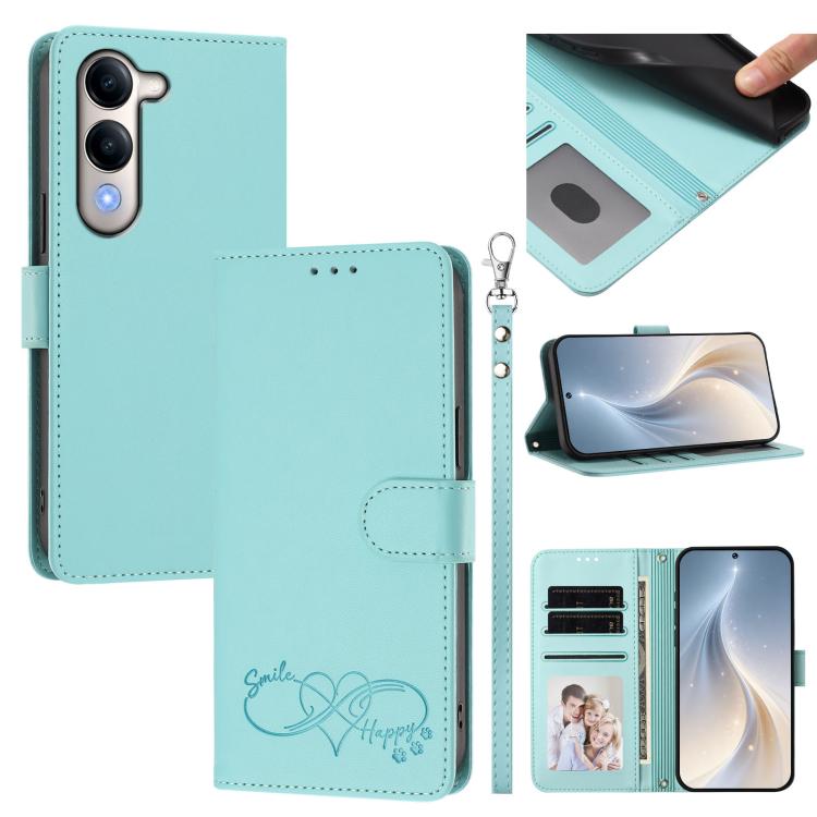 Happy Heart Pattern Magnetic Closure Vegan Leather Phone Case With Wrist Strap For vivo X200 FE