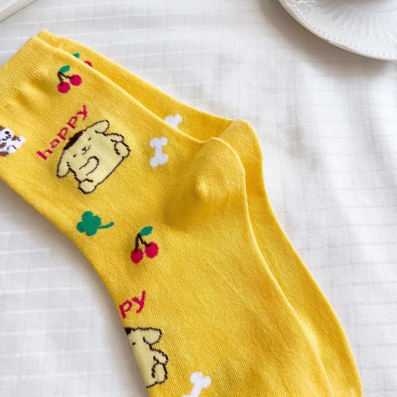 1 пара Дышащие Минималистичный Дизайн Повседневные Спортивные Носки Pom Pom Purin Носки Средней Длины Подарки для Девочек Милые Аниме Мультяшные Носки