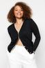 Women's Fashion New Plus Big Size Cardigan Black Gold Button Detailed Striped Knitwear Cardigan