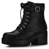 Allegra K Women's Black Lace-Up Combat Boots with Platform and Thick Heel, Size 26.5cm