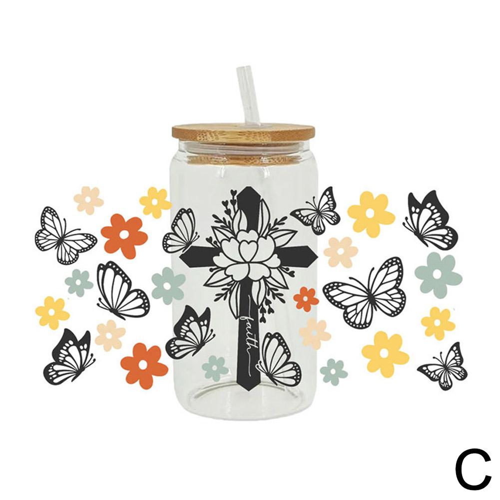 Цветок 16 унций УФ DTF чашка переносные наклейки на заказ водонепроницаемая банка 1 шт. стекло DIY Lab O1D9