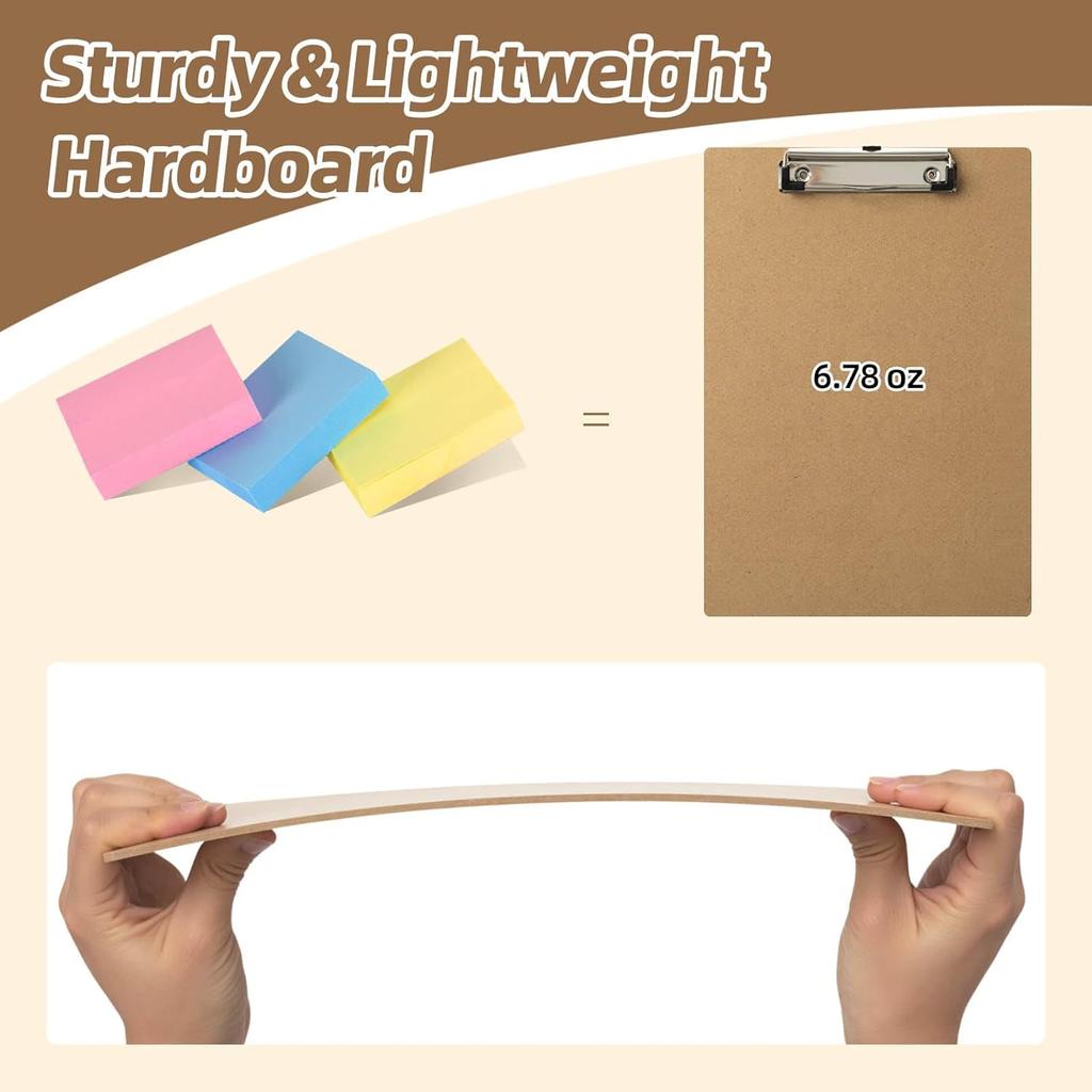 16 Pack Clipboard 8.5 x 11 Letter Size Clip Boards Bulk, A4 Wooden Hardboard Office Clipboards Pack for Classroom, Work-Meetings