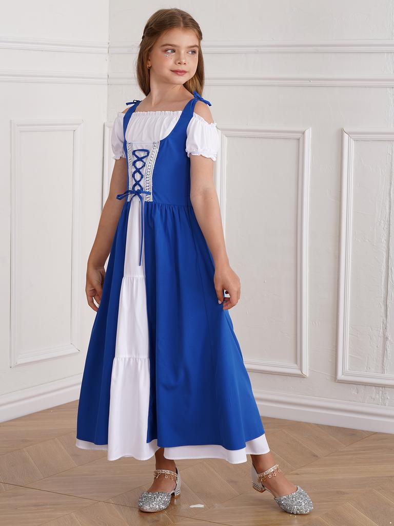 Костюм для девочек в стиле средневекового ренессанса, ролевая игра в ведьму, детское платье с высокой талией и оборками, маскарадный костюм на Хэллоуин