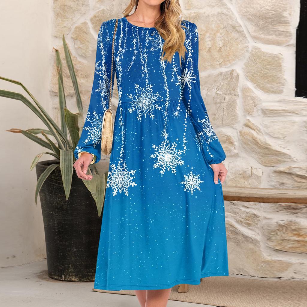 Women's Christmas Printed Fashionable Loose Round-neck Dress