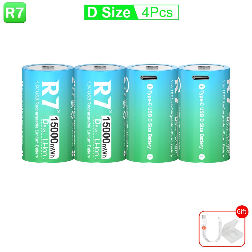 1,5 В LR20 15000 мВтч литиевая аккумуляторная батарея размера D с зарядным кабелем Type-C, для фонариков, газовых плит и водонагревателей