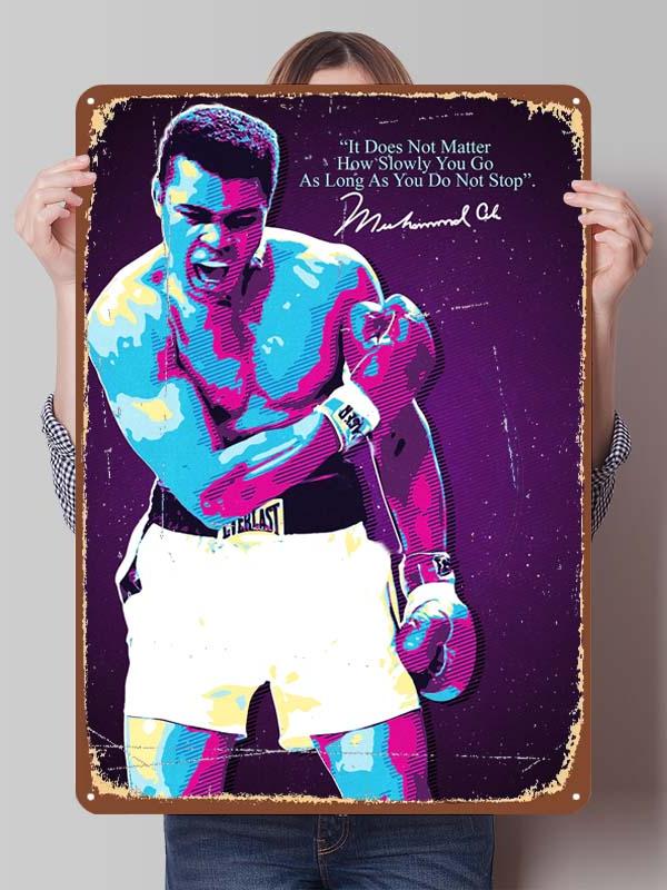 Металлические постеры с изображением Мухаммеда Али, боксера, декор для комнаты, изготовленные на заказ металлические таблички с боксерскими мотивами для украшения стен, ретро-стиль для дома и мужской тематики.