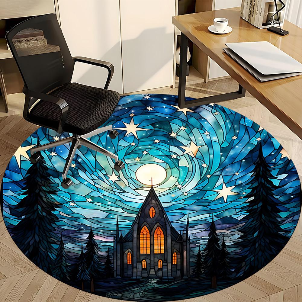 1pc Stained Glass Church Chair Carpet for Office, Non slip, Soft and Durable Office Rug