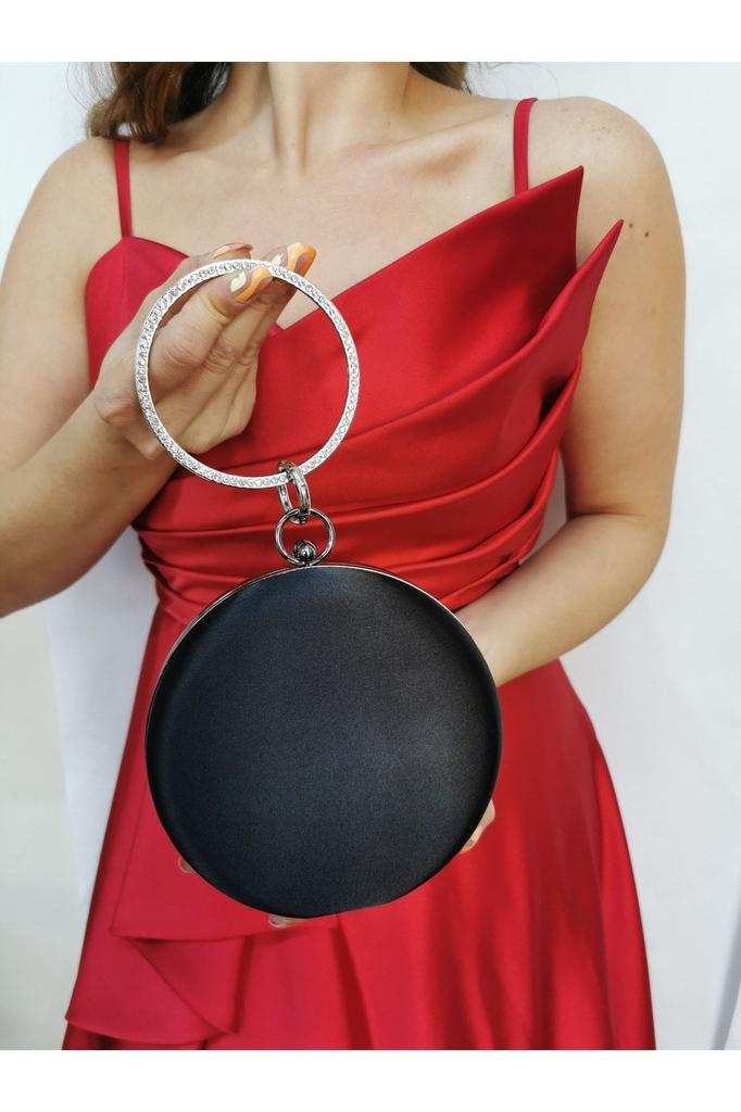 Women's Stylish and Useful Evening Dress Bag Women's Satin Saks Blue Round Evening Dress Clutch Portfolio Bag