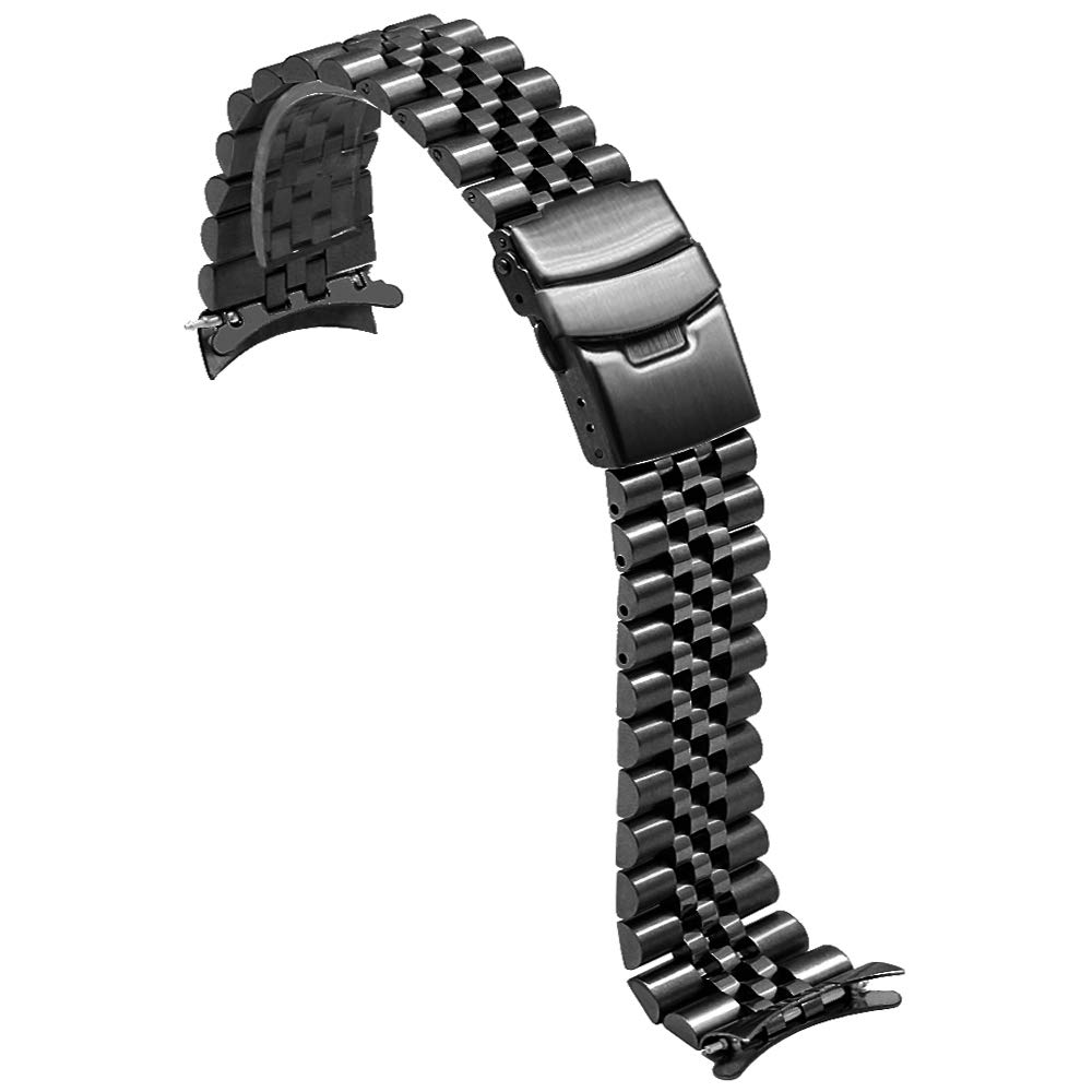 Металлический ремешок для часов из нержавеющей стали с изогнутым краем и сужением, 24 мм, гибкий ремешок для часов, сменный браслет, раскладывающаяся двойная застежка-клипса, серебристый, черный