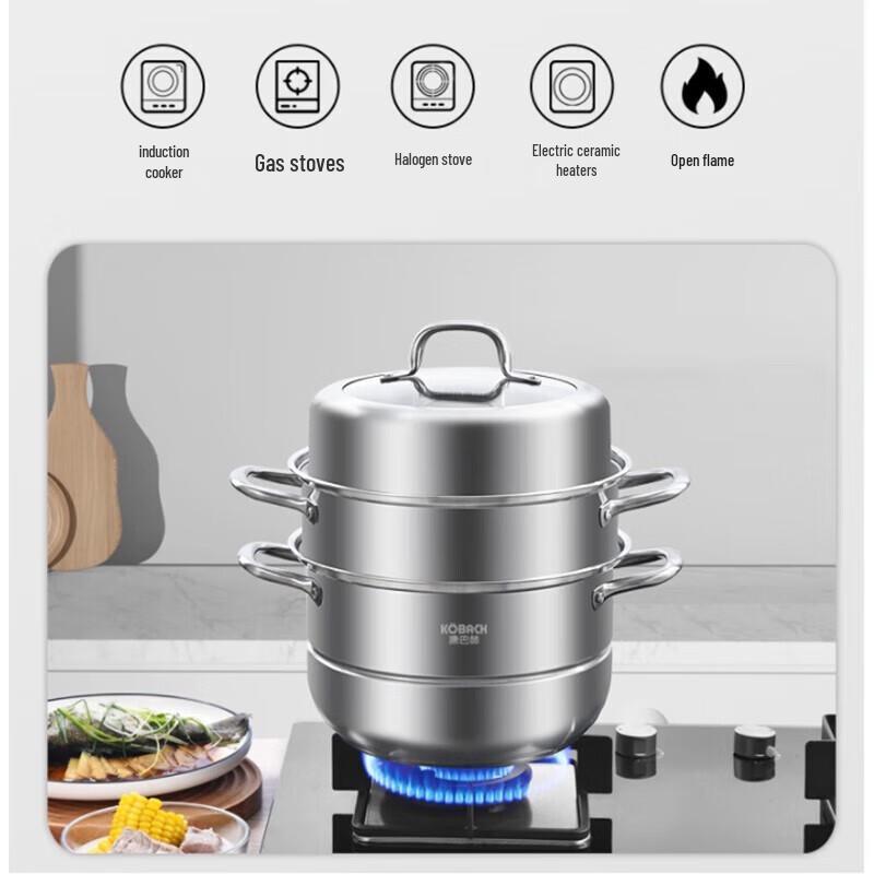 KÖBACH 2-Layer Stainless Steel Steamer Pot with Visible Lid