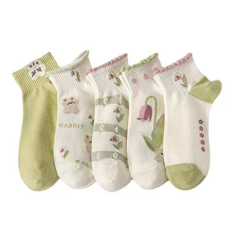 Ankle Socks For Women Cute Rabbit Socks For Girl Cotton Short Flower Kwaii