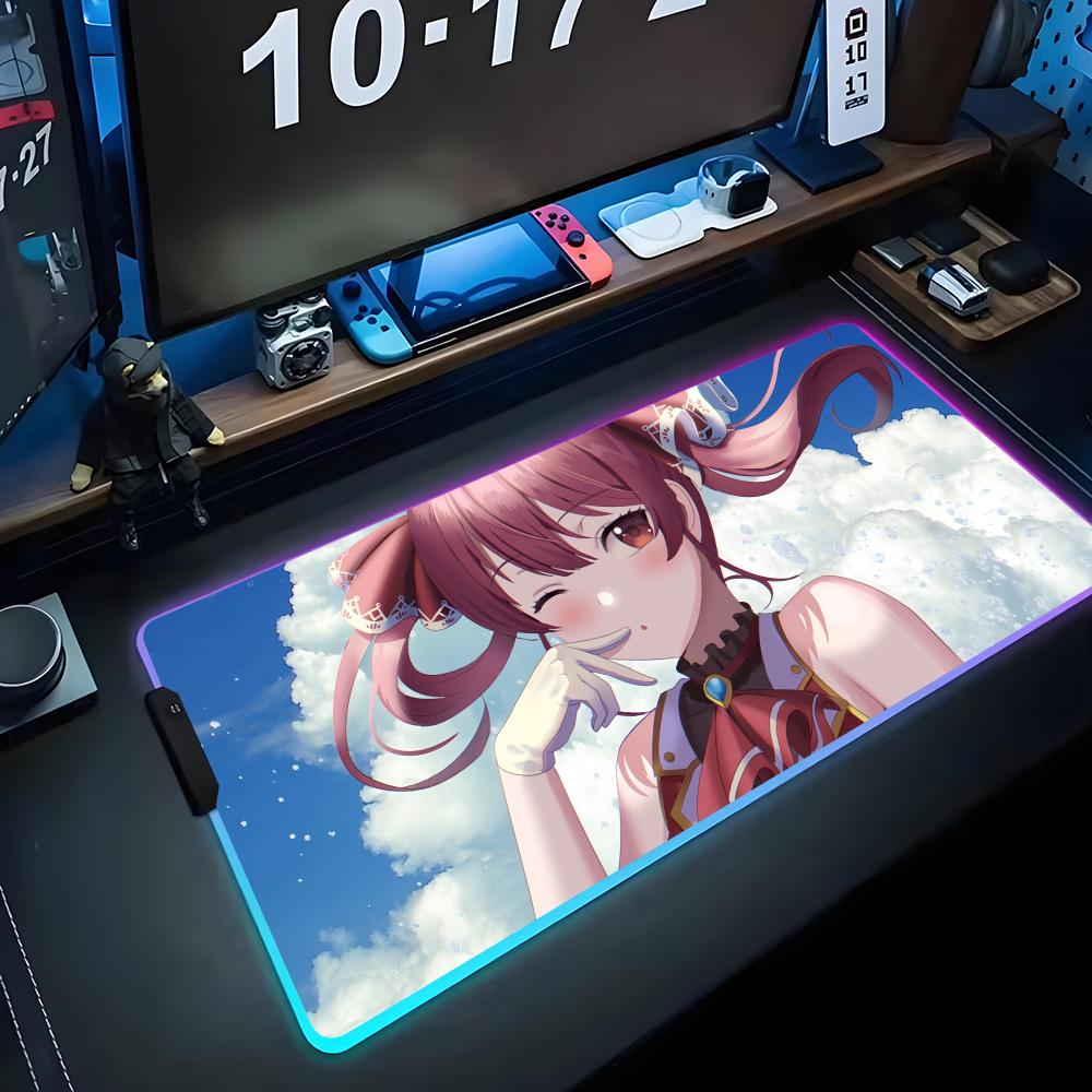 houshou marine Mouse Pad RGB Gaming Mousepad Big LED Pad PC Desk Mat Luminous Mouse Pad Large Keyboard Mats Table Rug With