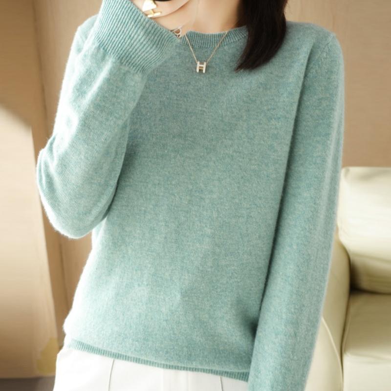 IHUASU Женский осенне-зимний свитер-пуловер, тонкий однотонный трикотажный свитер с длинным рукавом и круглым вырезом, короткий абзац